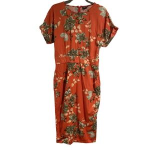 FKSP  Coral Floral Midi‎ Dress Linen Blend SUNRISE SUNSET COLLECTION "Mojito" Xl